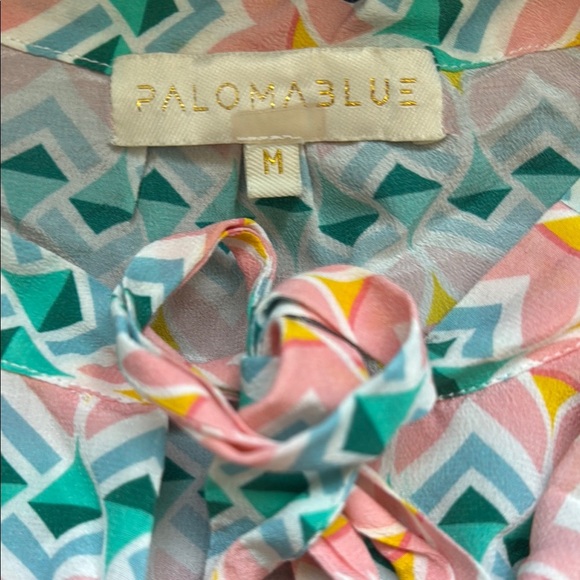 Paloma Blue (Anthropology) Colorful Geometric Ruffle Blouse - Picture 3 of 4